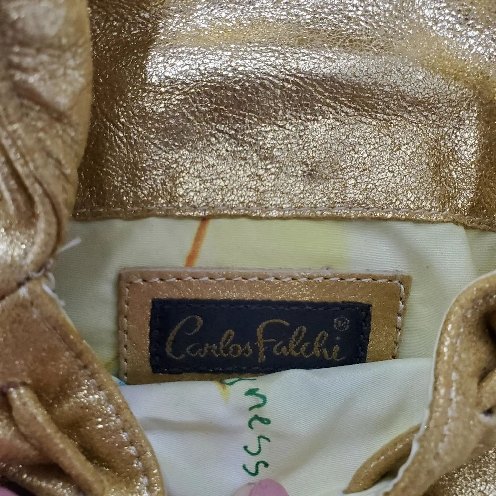 Carlos Falchi Gold Drawstring Women's Bag - Picture 5 of 8